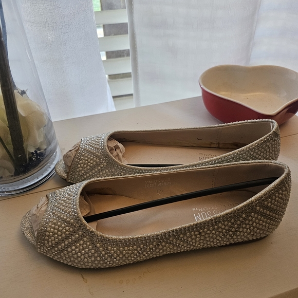 De Blossom Collection Glittering Silver Flats - Picture 6 of 16
